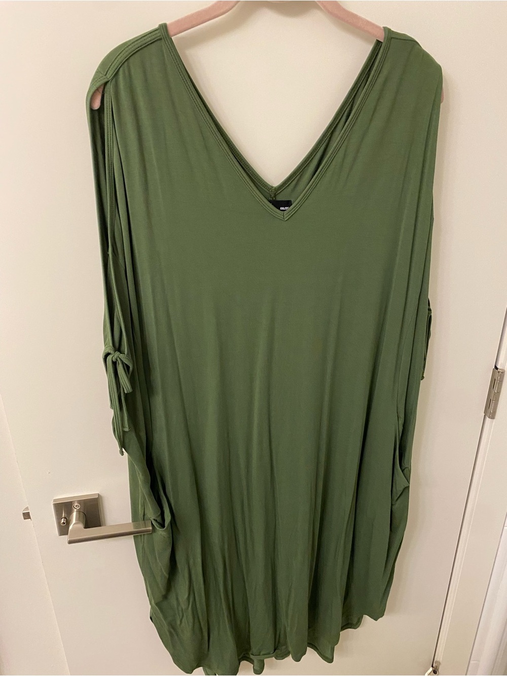 Olive Green V-Neck Women's Dress